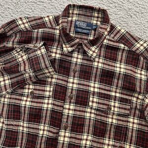 Polo by Ralph Lauren Men's Black and Red Plaid Shirt